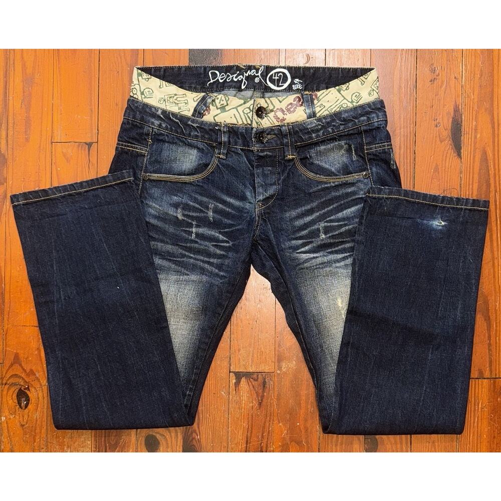 Desigual Artsy Art To Wear Double Waist Denim Jean Y2K Grunge 36/33 Tag Sz 42